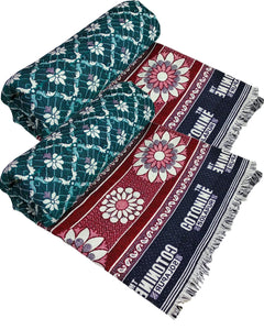 Cotonine, Cotton Single Size Solapur Chaddar Daily use Blanket, Green Pack of 2