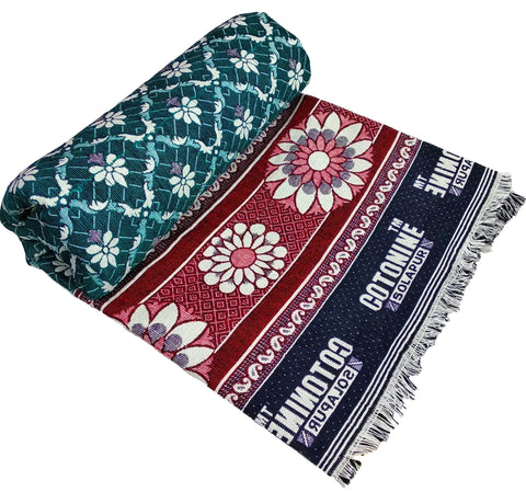 Cotonine, Cotton Single Size Solapur Chaddar Daily use Blanket, Green Pack of 1