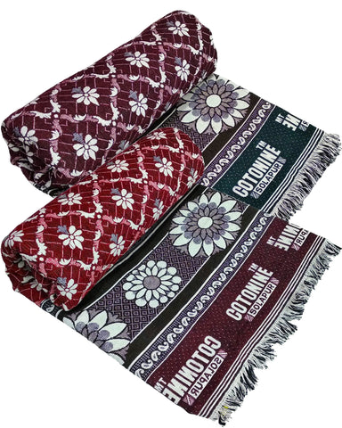 Cotonine, Cotton Single Size Solapur Chaddar Daily use Blanket, Red and Brown Pack of 2