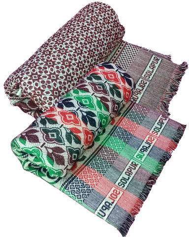 Cotonine - Cotton, Single Size, Daily Use Solapur Chaddar Blanket, Pack of 2, Multi