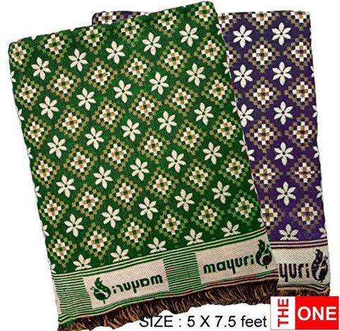 Solapuri Chadar / Single Size Cotton Blanket : Green and Purple color, Cross design Set of 2nos