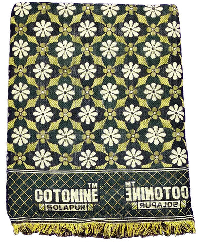 Solapuri Chadar / Double Size Cotton Blanket : Small flower design Green Color.