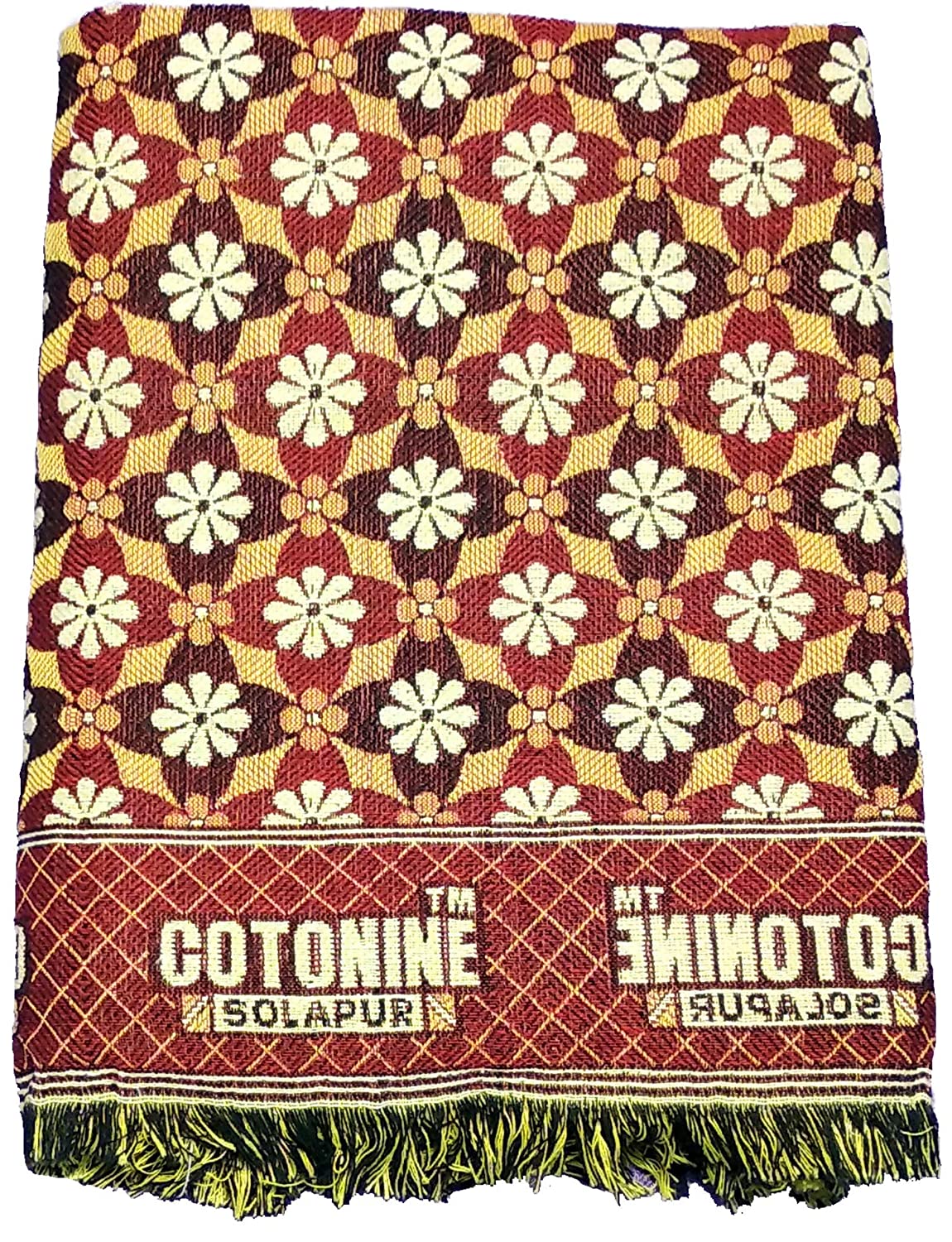 Solapuri Chadar / Single Size Cotton Blanket : Floral design Red color.