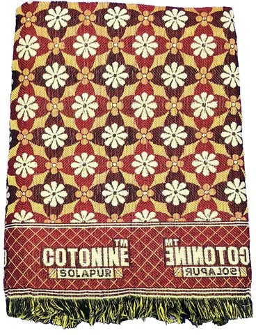 Solapuri Chadar / Double Size Cotton Blanket : Small flower design Red Color.