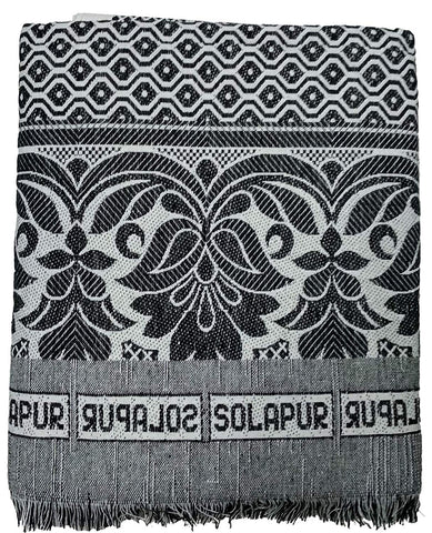 Solapuri Chadar / Single Size Cotton Blanket, Daily use : Bottom Green