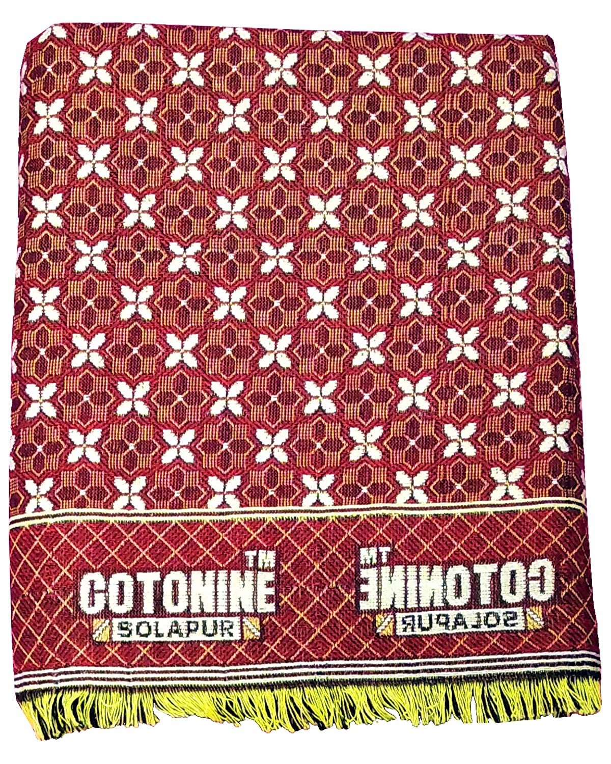 Solapuri Chadar / Single Size Cotton Blanket : Floral design Red color.