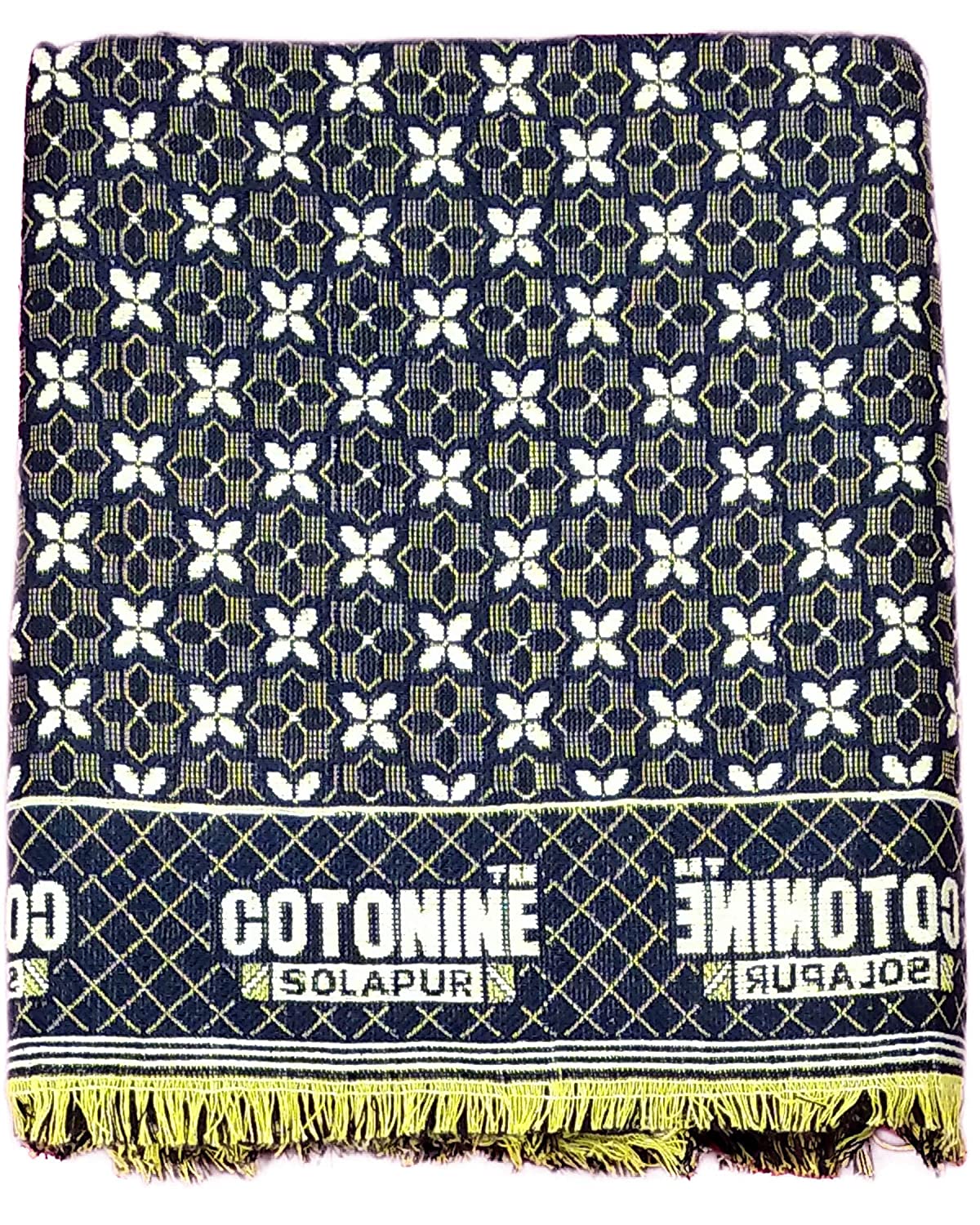 Solapuri Chadar / Single Size Cotton Blanket : Floral design Denim Blue Color.