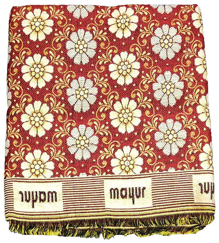 Solapuri Chadar / Double Size Cotton Blanket : Cross design Red Color.