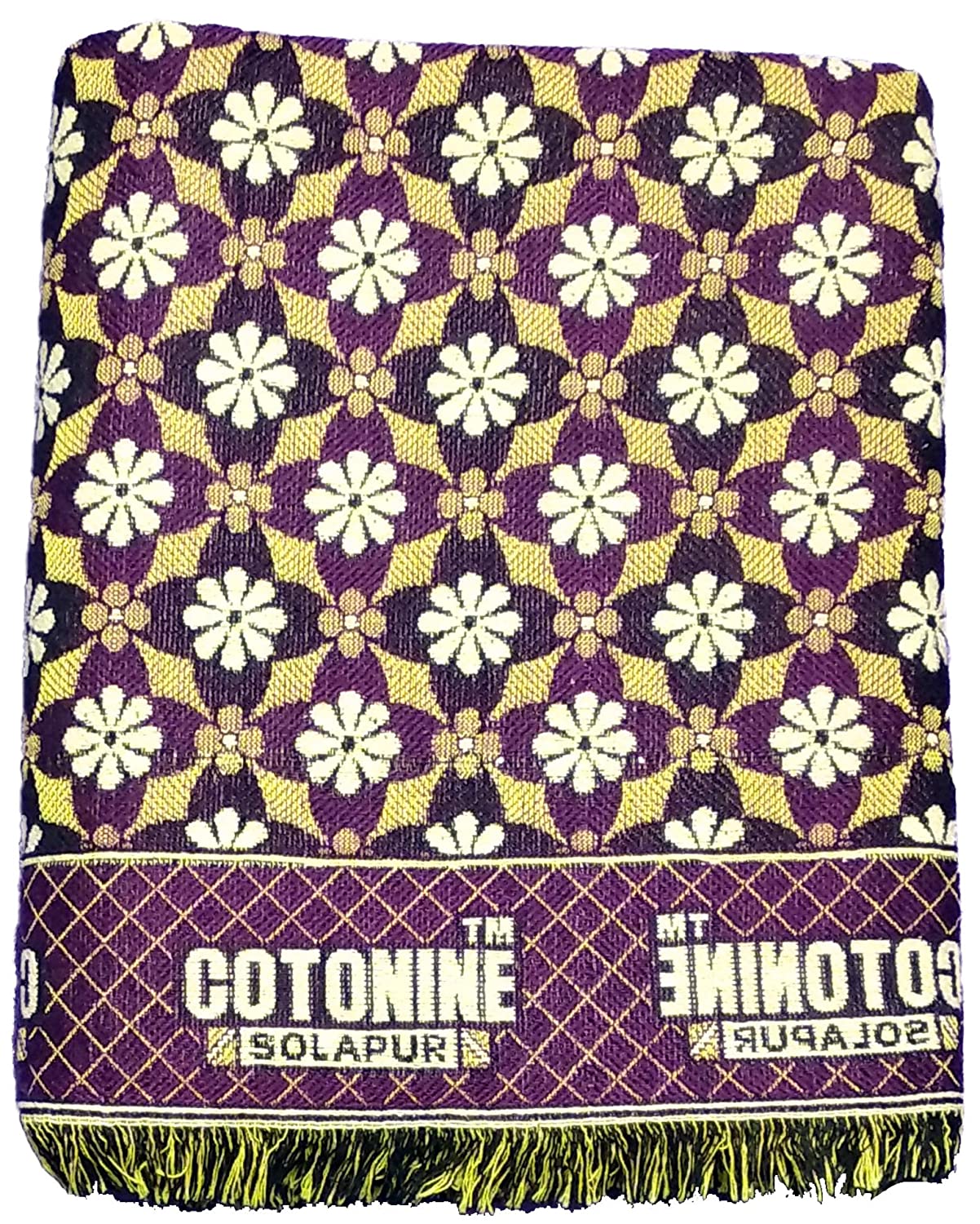 Solapuri Chadar / Double Size Cotton Blanket : Small flower design Purple Color.