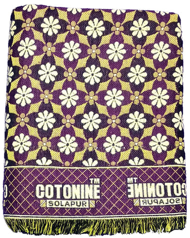 Solapuri Chadar / Single Size Cotton Blanket : Floral design Purple Color.