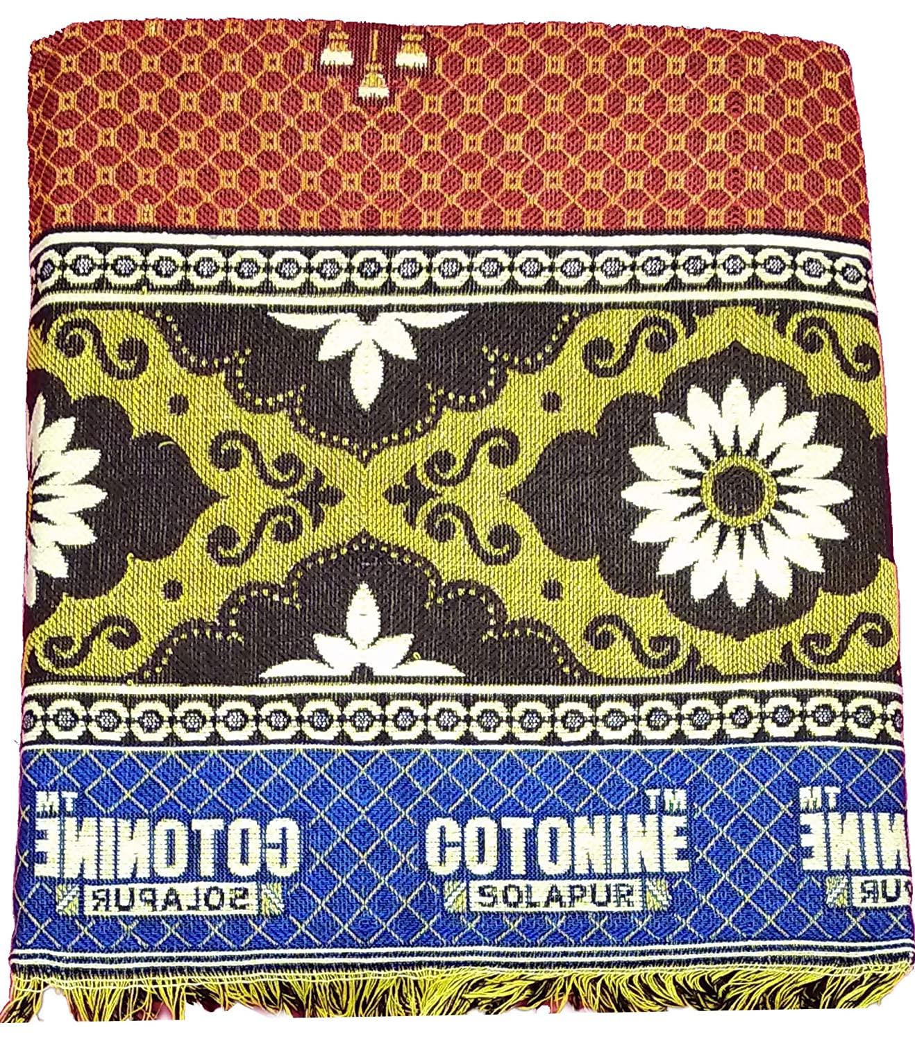 Solapuri Chadar / Double Size Cotton Blanket : Assorted design Red Color.