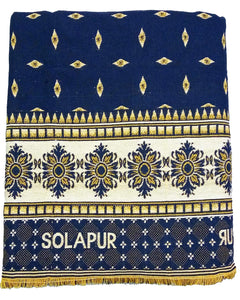 Solapuri Chadar / Single Size Cotton Blanket, Premium Quality : Denim Blue Color