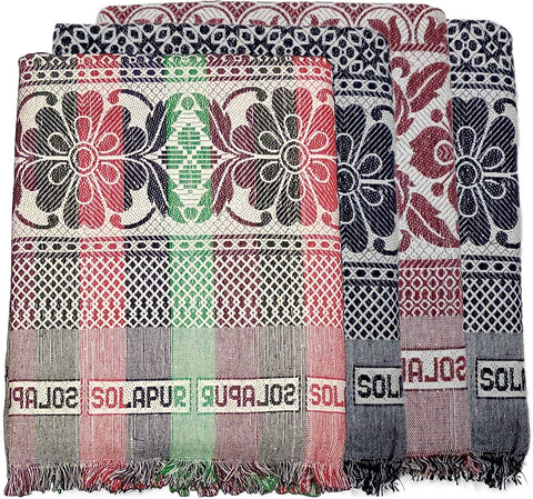 Solapuri Chadar / Single Size Cotton Blanket, Daily use : Multi color (Set of 4)