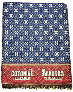 Solapuri Chadar / Double Size Cotton Blanket : Cross design Denim Blue Color.