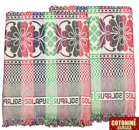 Solapuri Chadar / Single Size Cotton Blanket, Daily use : Multi Mix (Set of 2)