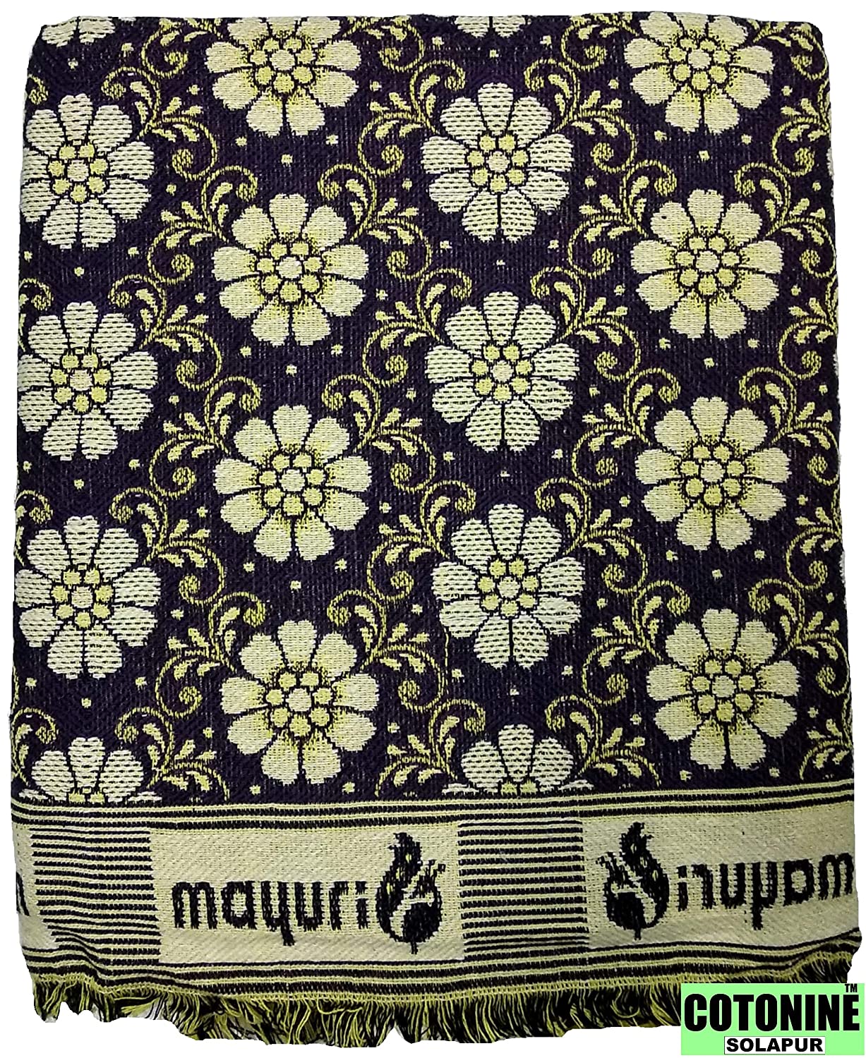 Solapuri Chadar / Single Size Cotton Blanket : Floral design Purple color.