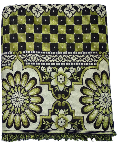 Solapuri Chadar Premium Quality Extra Large Size cotton blanket : 7.5 Feet x 9 Feet Brown Floral Design