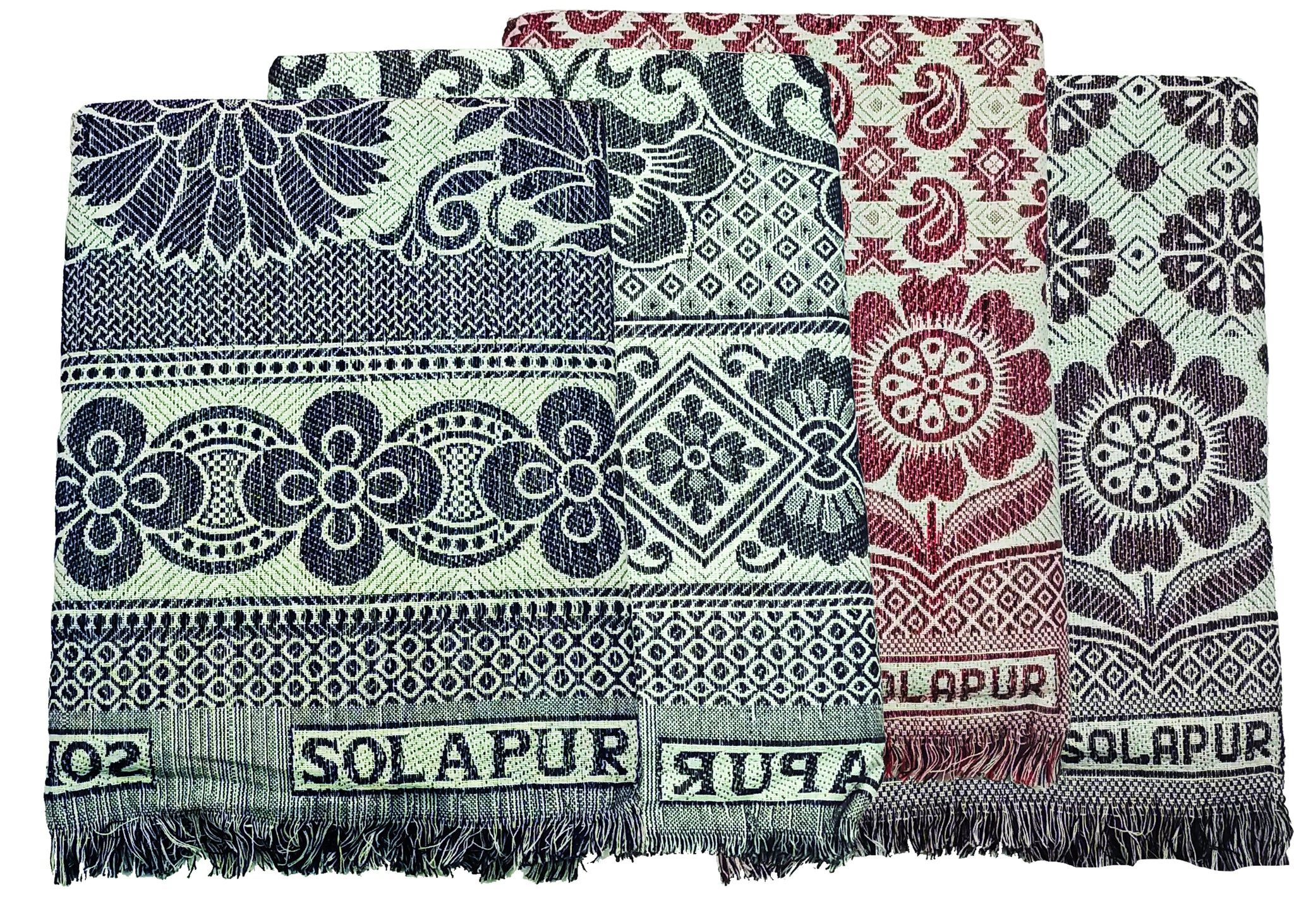 Cotonine, Cotton Single Size Solapur Chaddar Blanket, Light Weight Multicolor Pack of 4